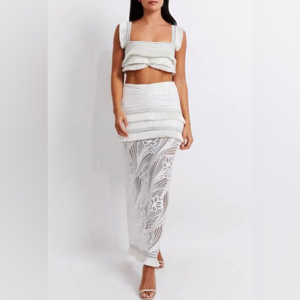 PatBO Metallic Fringe Trim Skirt